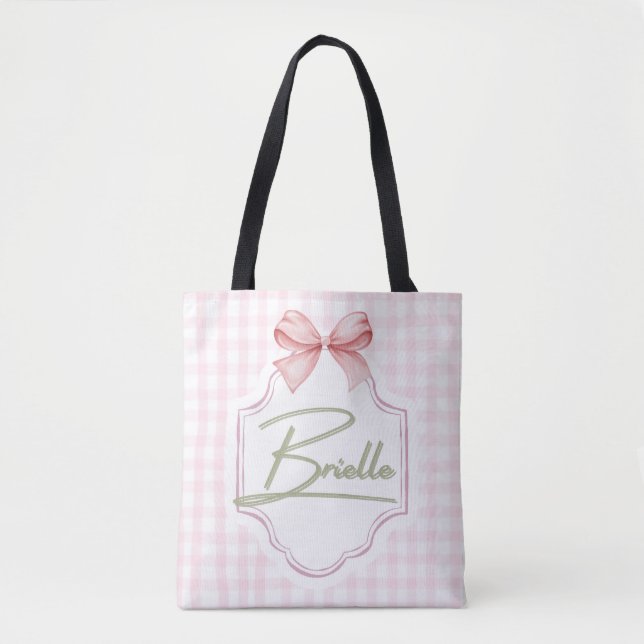 Bolso De Tela Brielle Baby Nursery Bow&Gingham Personalizado (Anverso)