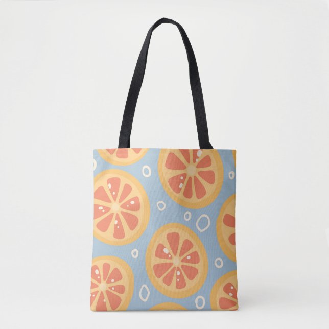 Bolso De Tela Bright and Bold Orange Slices Pattern on Blue (Anverso)