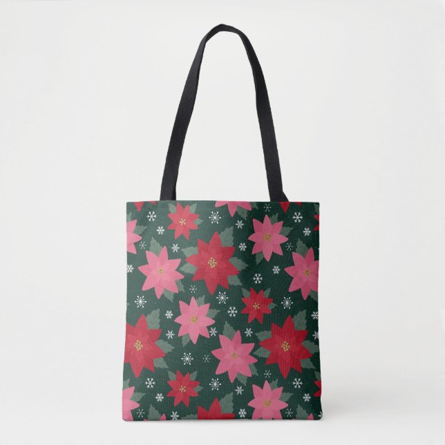 Bolso De Tela Bright Preppy Christmas Poinsettias Tote Bag (Anverso)