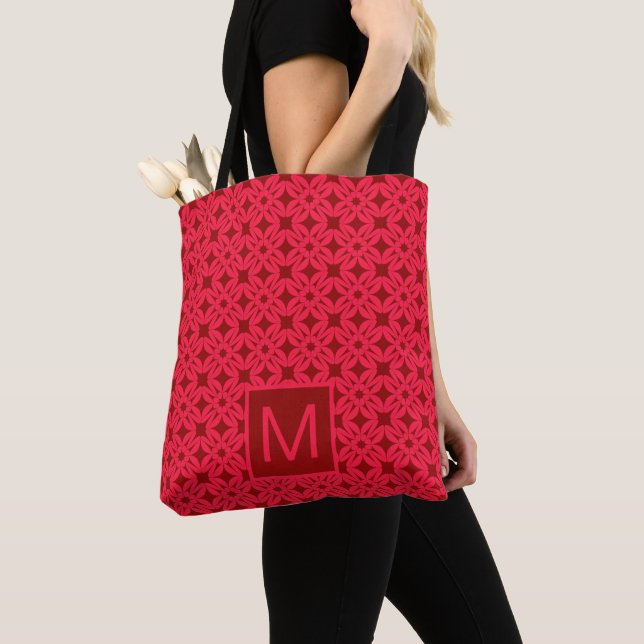Bolso De Tela Bright Red Ornate Pattern Monogrammed (Detalle)