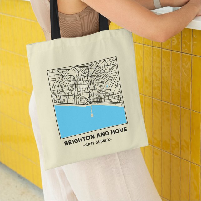 Bolso De Tela Brighton and Hove, East Sussex City Map Tote Bag (Subido por el creador)