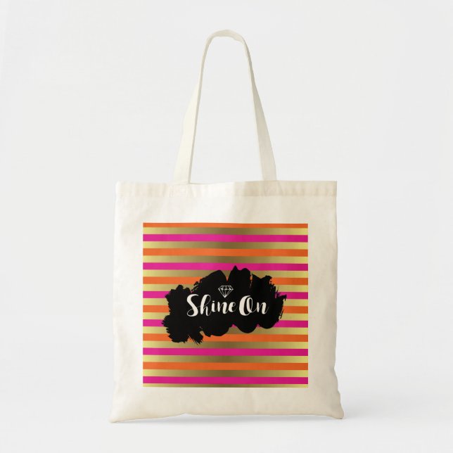Bolso De Tela Brilla Sobre La Banda Metálica De Oro Rosa, Rosa Y (Frente)
