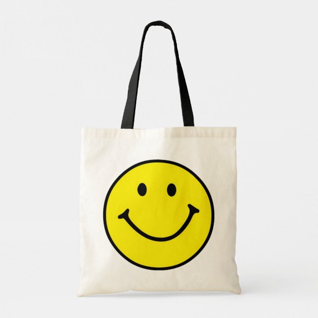 Bolso De Tela Brillante Amarillo Feliz Cara Sonriente (Reverso)