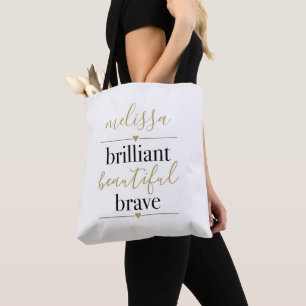Bolso De Tela Brillante Hermosa Valiente Nombre Personalizado