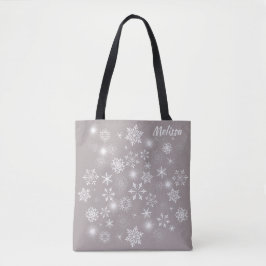 Bolso De Tela Brillantes copos de nieve en invierno blanco