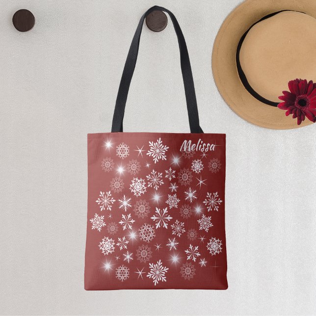 Bolso De Tela Brillantes copos de nieve en invierno blanco (Subido por el creador)