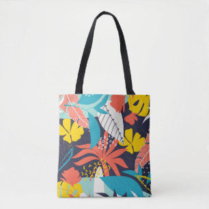 Bolso De Tela Brillantes hojas tropicales patrón oscuro