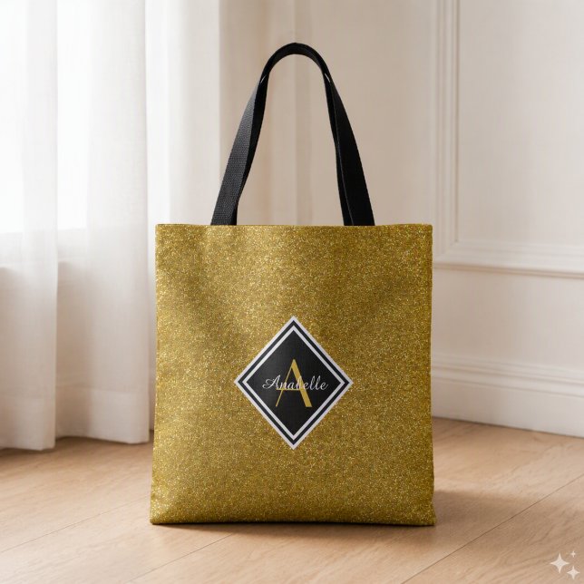 Bolso De Tela Brillo de Oro Monogramado (Subido por el creador)