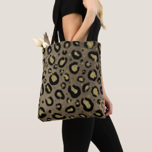 Bolso De Tela Brillo Dorado Marrón y Estampado de Leopardo y Gue