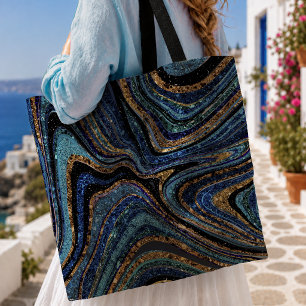 Bolso De Tela Brillo Glam Glitter arte de mármol femenino azul