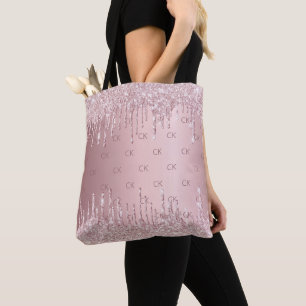 Bolso De Tela Brillo rosa rubor monograma elegante