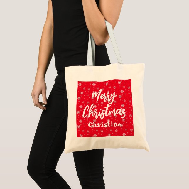 Bolso De Tela Brillos de nieve blancos rojos Invierno Feliz Navi (Anverso (producto))