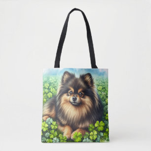 Bolso De Tela Brindle Pomeranian Watercolor Clover Shamrock