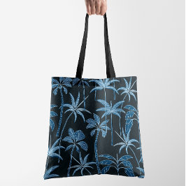Bolso De Tela Brisa Botánica: Palma Azul Marino Ilustrada a Mano