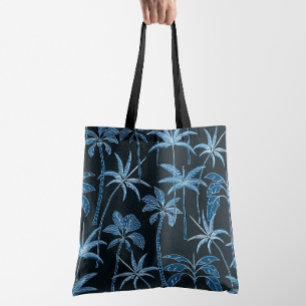 Bolso De Tela Brisa Botánica: Palma Azul Marino Ilustrada a Mano