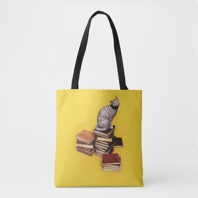 Bolso De Tela British Cat on a stack of books (Anverso)