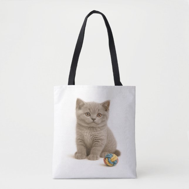 Bolso De Tela British Shorthair y Yarn Ball Bliss (Anverso)