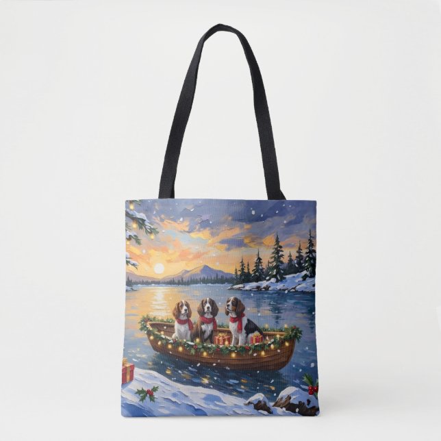 Bolso De Tela Brittany Spaniel Christmas Boat Holiday (Anverso)