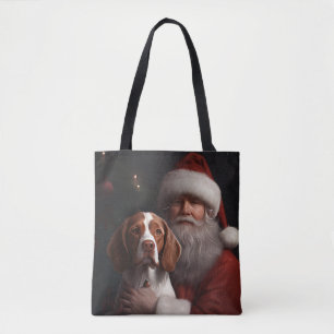 Bolso De Tela Brittany Spaniel con Santa Claus Navidad