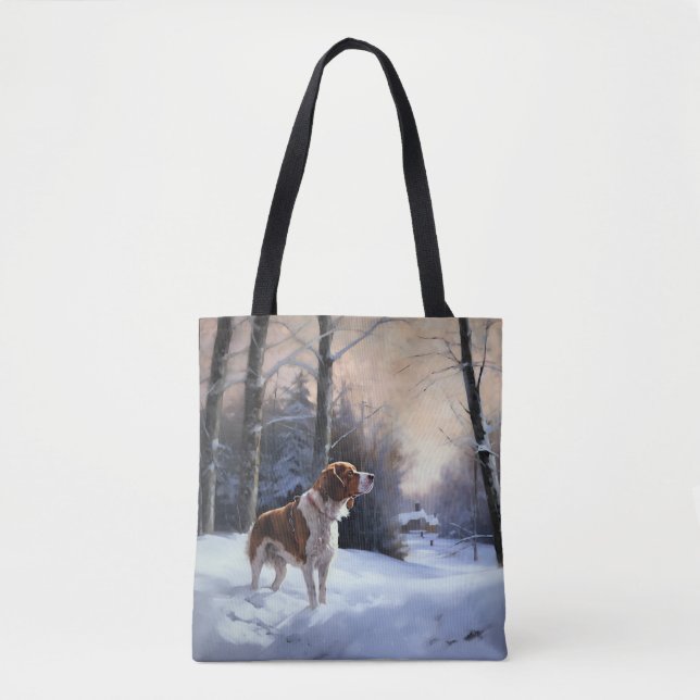 Bolso De Tela Brittany Spaniel Let It Snow Navidades (Anverso)