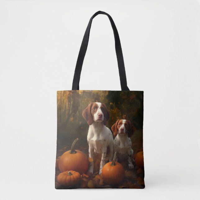Bolso De Tela Brittany Spaniel Puppy Calabaza deslumbrante otoño (Anverso)