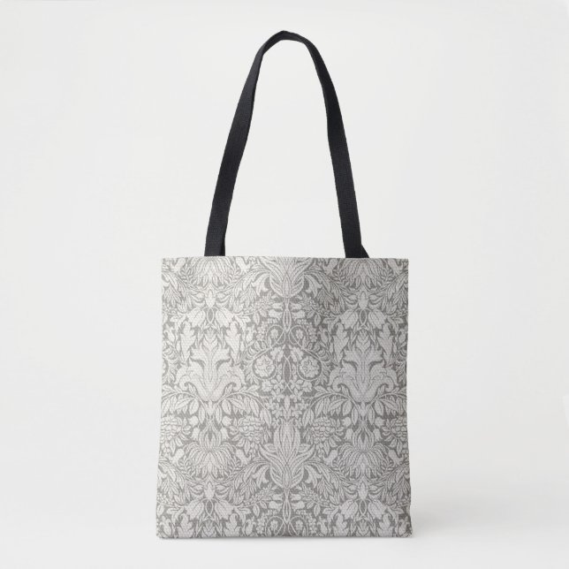 Bolso De Tela broche de encaje de damasco blanco elegante (Anverso)