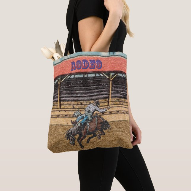 Bolso De Tela Broche de Rodeo Occidental Bronc Riding Tote Bag (Detalle)