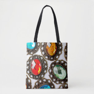 Bolso De Tela Broches vintage multicolor sobre fondo blanco, her