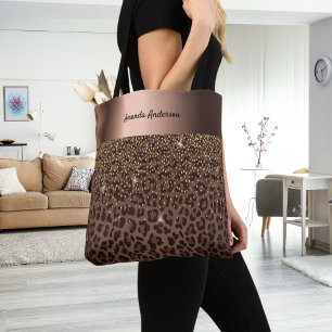 Bolso De Tela Bronce negro con estampado de leopardo