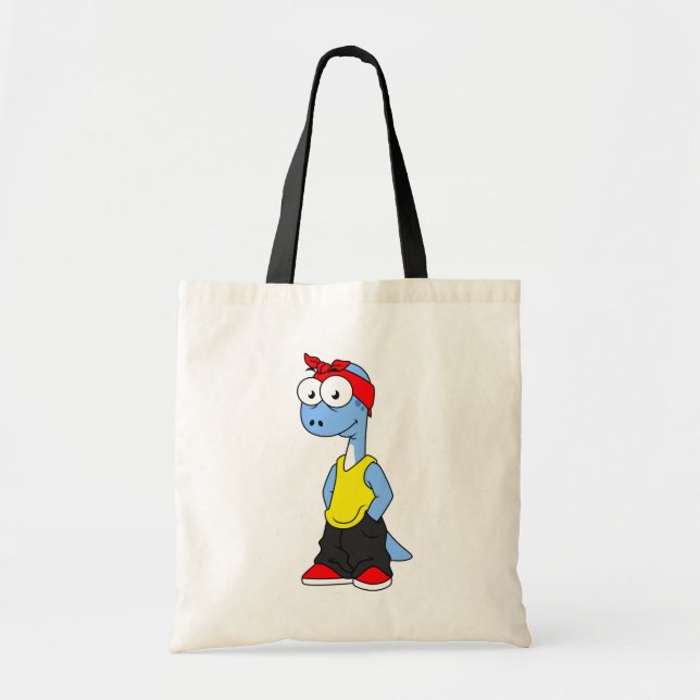 Bolso De Tela Brontosauro Vestido Con Ropa De Hip Hop. (Frente)