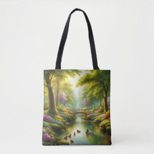 Bolso De Tela Brook de primavera con patos/flores