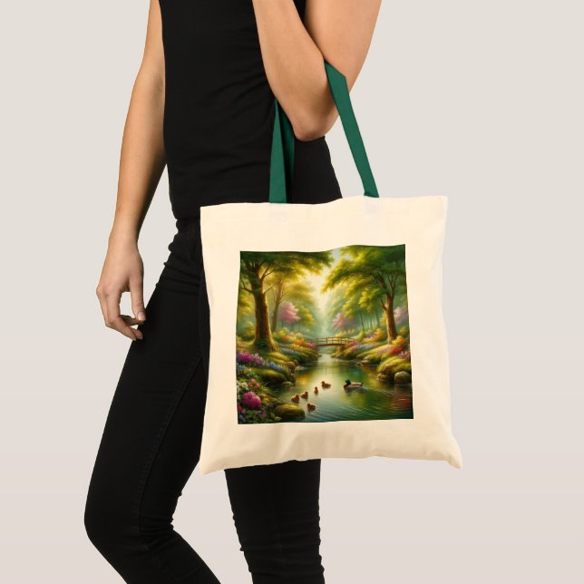 Bolso De Tela Brook de primavera con patos/flores (Anverso (producto))