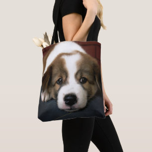 Bolso De Tela Brown lindo y perrito blanco