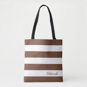 Bolso De Tela Brown personalizado y tote rayado blanco