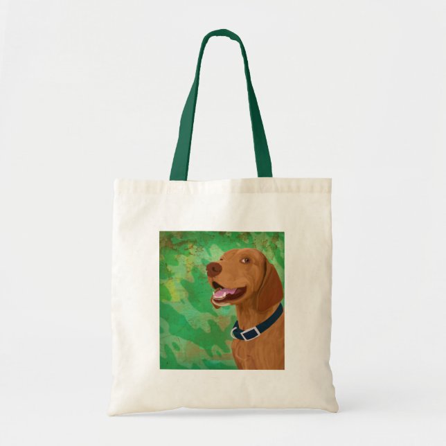 Bolso De Tela Brown sonriente Vizsla en fondo verde (Frente)