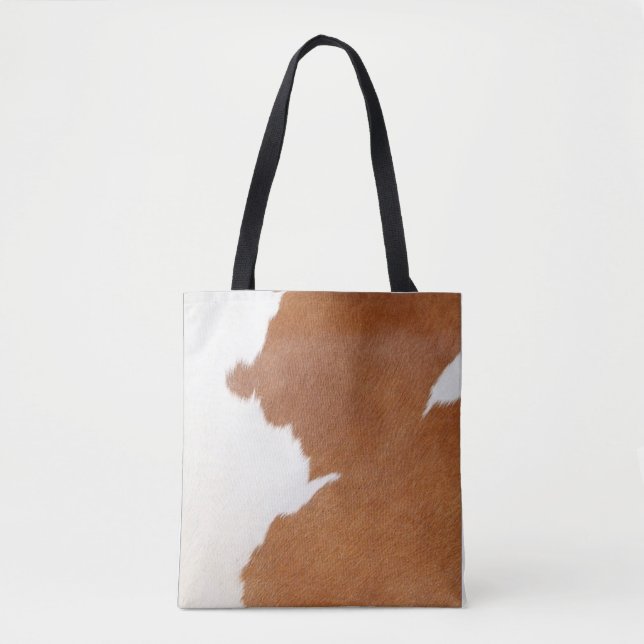 Bolso De Tela Brown y impresión blanca de la vaca (Anverso)