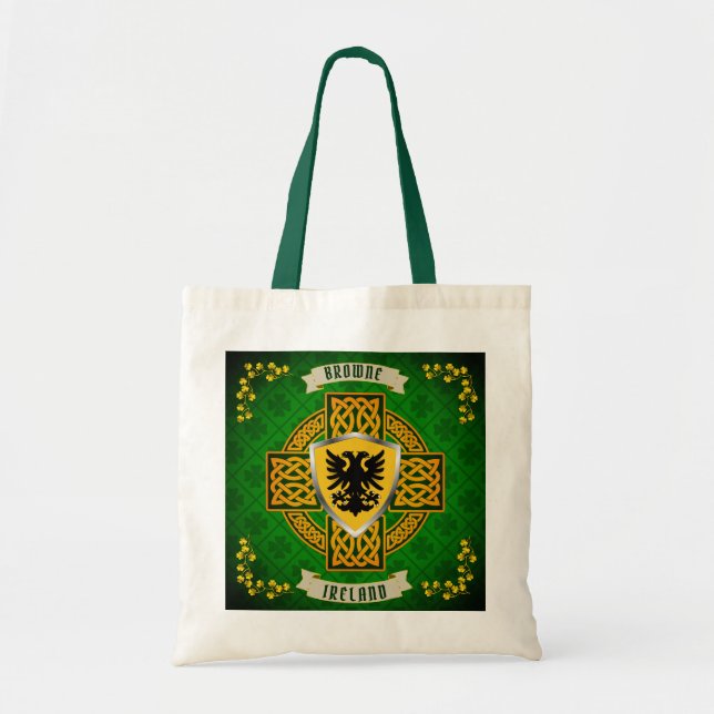 Bolso De Tela Browne Irish Shield y Celtic Cross Personalizado (Frente)