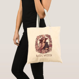 Bolso De Tela Bruja Básica Floral Rosa Bruja & Gato Negro Coquet