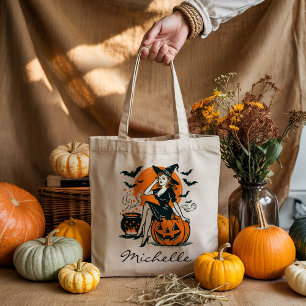 Bolso De Tela Bruja de cosecha personalizada en calabaza