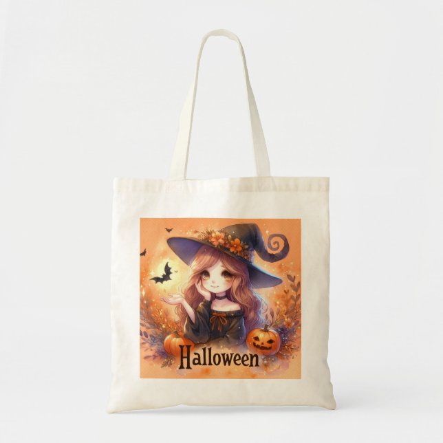 Bolso De Tela Bruja de Halloween (Frente)