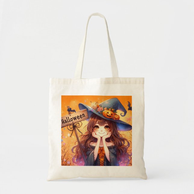 Bolso De Tela Bruja de Halloween (Frente)