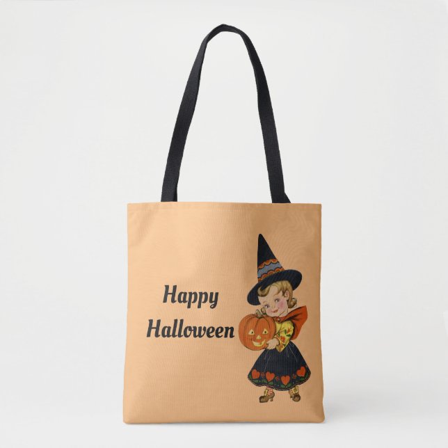 Bolso De Tela Bruja de Halloween retro (Anverso)
