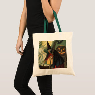 Bolso De Tela Bruja de Halloween Vintage Revolviendo Caldero Mág