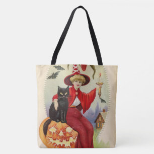 Bolso De Tela Bruja de Halloween y gato negro