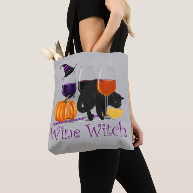 Bolso De Tela Bruja del Vino de Halloween Gato Negro (Detalle)