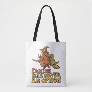 Bolso De Tela Bruja Divertida Montando Escoba con Hambre de Dino