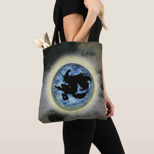 Bolso De Tela Bruja En La Luna Llena De Broomstick (Detalle)