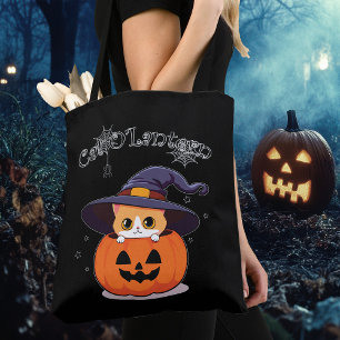 Bolso De Tela Bruja Gata Pelirroja Linda con Jack-O-Lantern de H