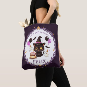 Bolso De Tela Bruja Gato Negro Mágico Cumpleaños Halloween Encan