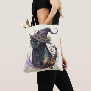 Bolso De Tela Bruja Gato Negro Sombrero Amarillo Halloween